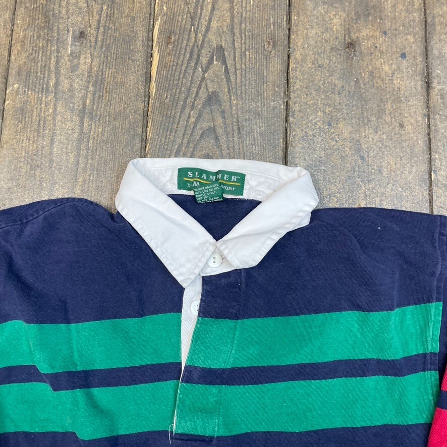 Rugby Polo Shirt USA 90s Striped Vintage Sports Top, Multi, Mens Large image 7