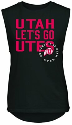 NCAA Rocker Women's Sleeveless Drop Tail Tank, Black, Small, Utah Utes