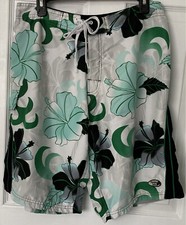 Men  s Panama Jack Swim Trunks 1 Pocket Mesh Lined White Hawaiian Look Size 32