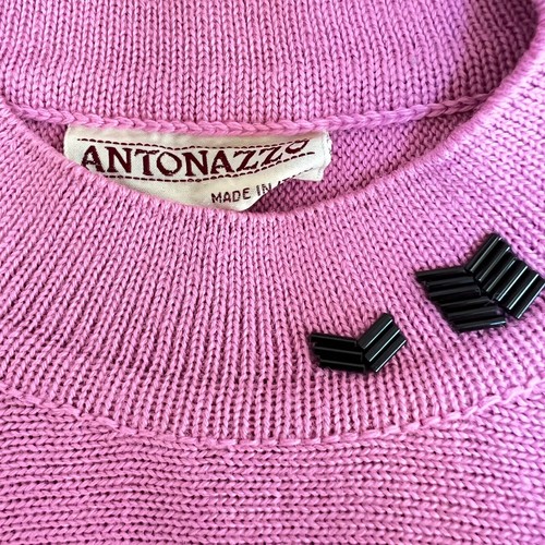 Vintage Knit Batwing Jumper Pink With Bead Applique 80s Italy - Picture 7 of 14