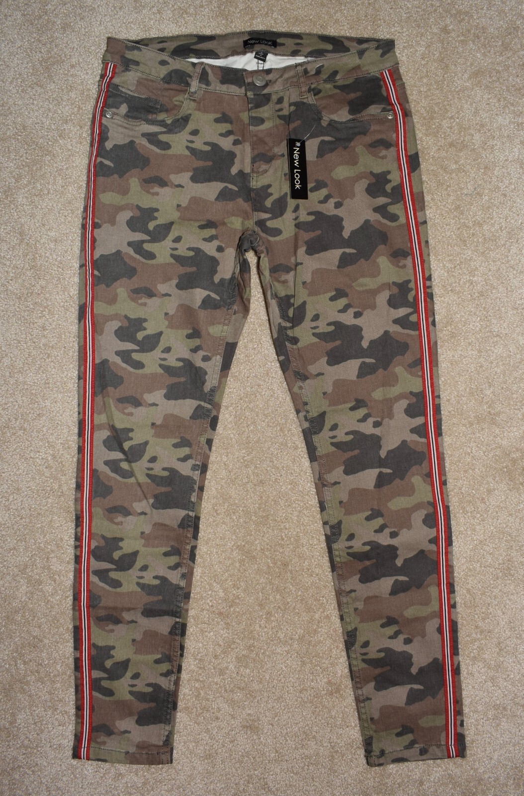 Sz 9 Camo Striped Skinny Leg Stretch Denim