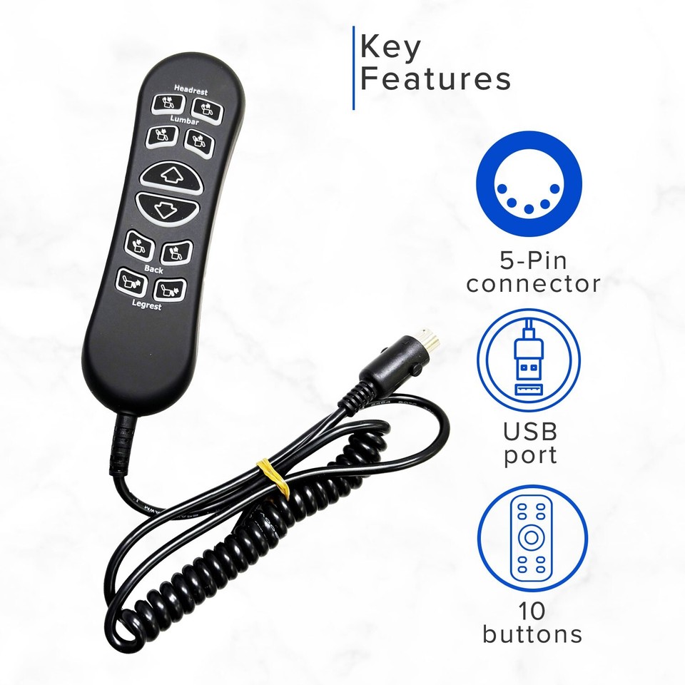 10-Button 5-Pin Remote Hand Control for Mega Motion Lift Chair ...