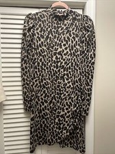 reformation dress leopard print poly peplum shoulder sexy dress size s