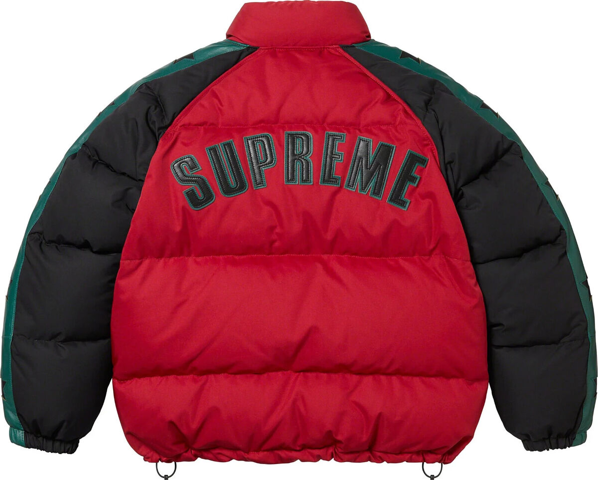 Supreme FW23 Star Sleeve Poly Down Puffer Logo Jacket Red Supreme FW23 Star Sleeve Poly Down Puffer Logo Jacket Red
