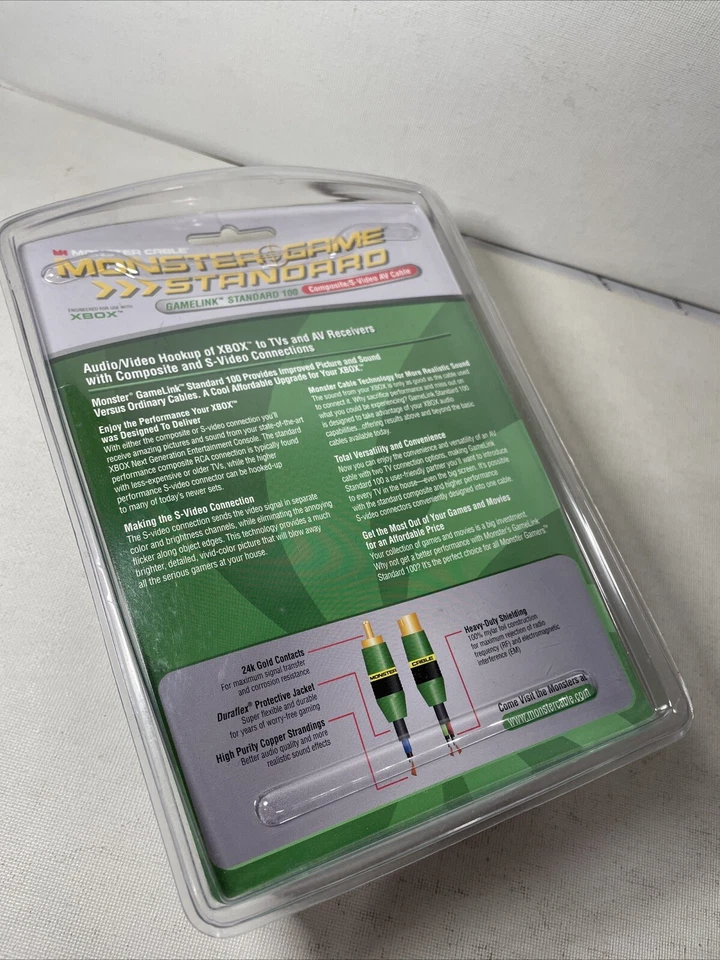 Original XBOX Monster Composite / S-Video AV Cable 6’ Gold Plated New Sealed - Image 2 of 4