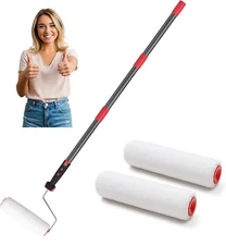 24"~48" long handle steel rod Painting Roller w/ 3-free Brush for Wall Ceiling