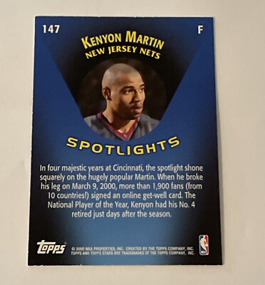 2000-01 Topps Stars Kenyon Martin Rookie New Jersey Nets #147 RC