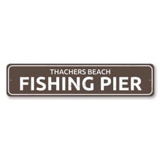 Personalized Fishing Pier Beach House Sign Beach Decor Metal Decor Sign