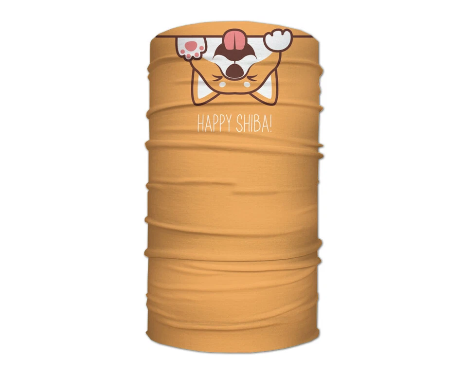 Washable Fabric Face Cover Neck Gaiter With Unique Happy Shiba Design EU Made - Image 2 of 4