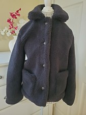 Green Coast Women`s Black Faux Fur Button Up Crop Coat Jacket Sz.s