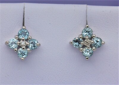 Ohrstecker Sterlingsilber natürlicher Blautopas & Diamant hergestellt in Großbritannien Ohrstecker