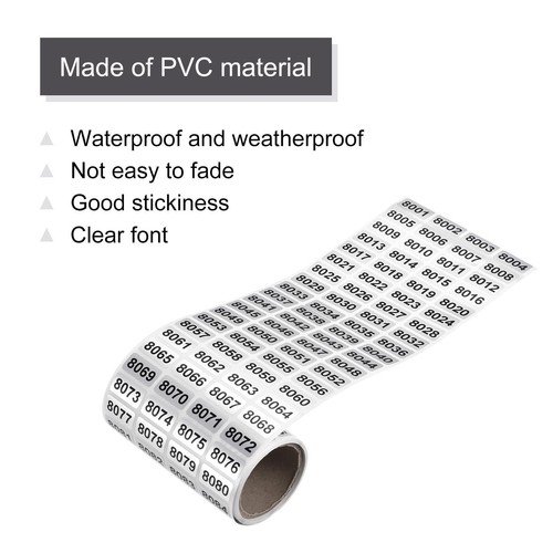 8001 to 9000 Consecutive Number Stickers Inventory Label Black Numbers - Picture 3 of 7