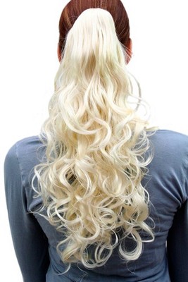 Haarteil Zopf Butterfly Klammer lockig gelockt lang hellblond platinblond 45cm