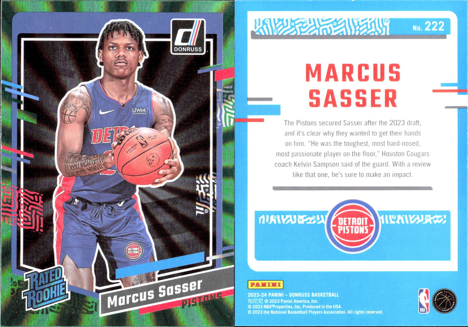 2023-24 Donruss Marcus Sasser Detroit Pistons Green Holo