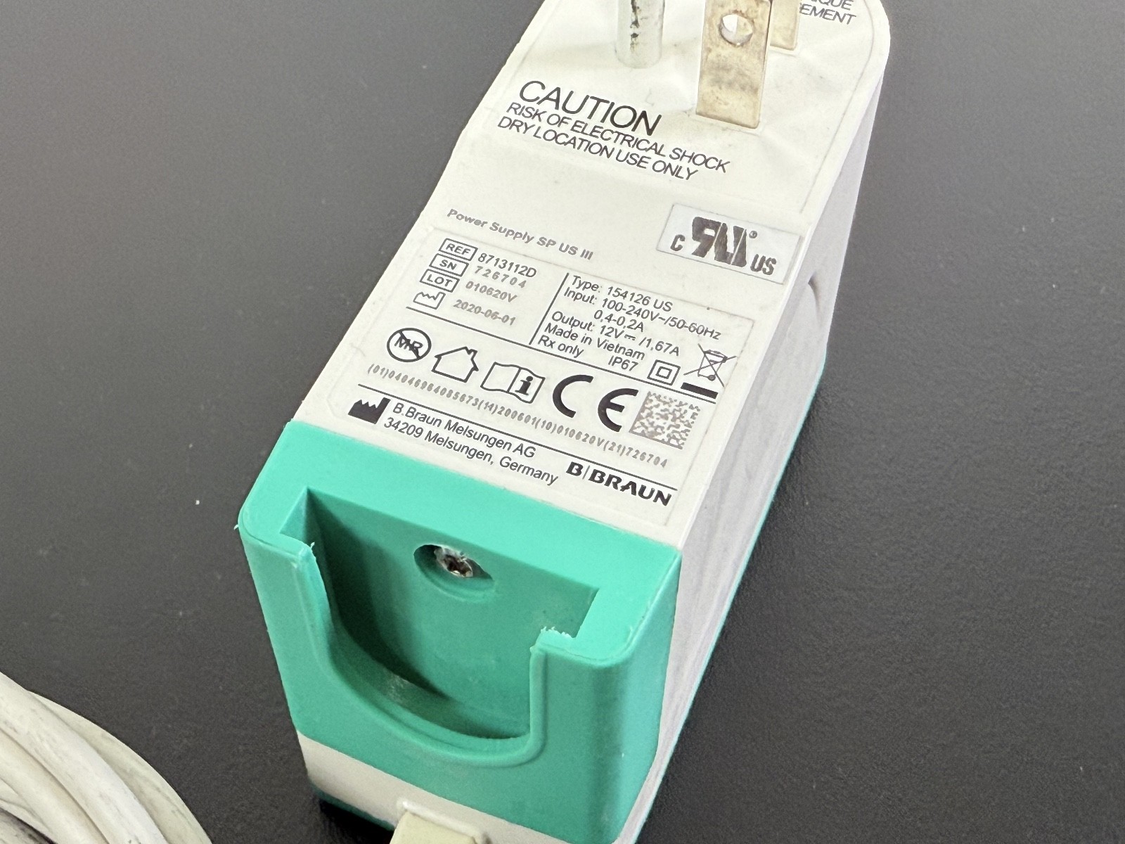 B Braun Space Pump AC Power Supply Adapter 8713112D