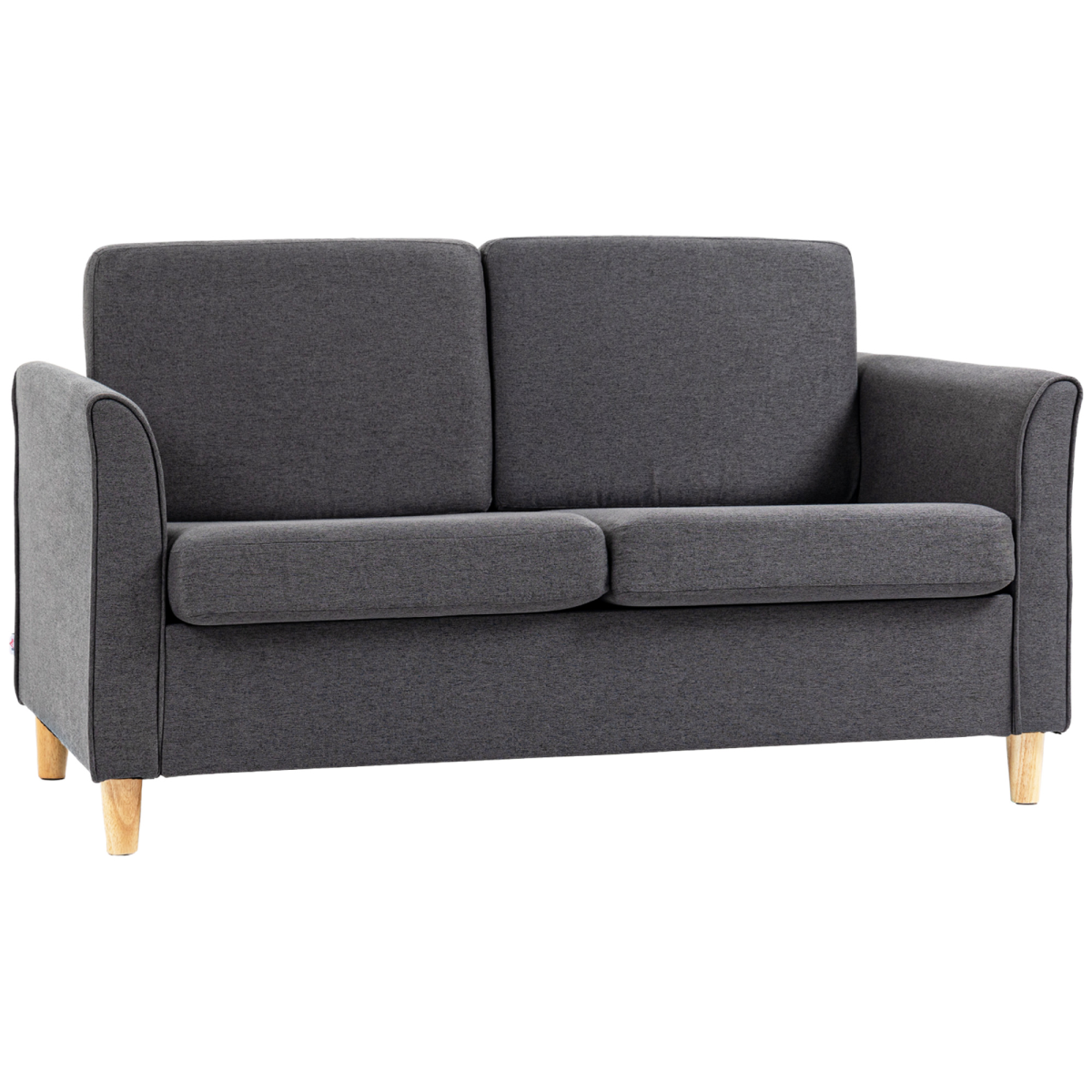 Homcom Double Seat Sofa Linen Upholstery Loveseat Couch W/ Armrests, Dark Grey - Image 2