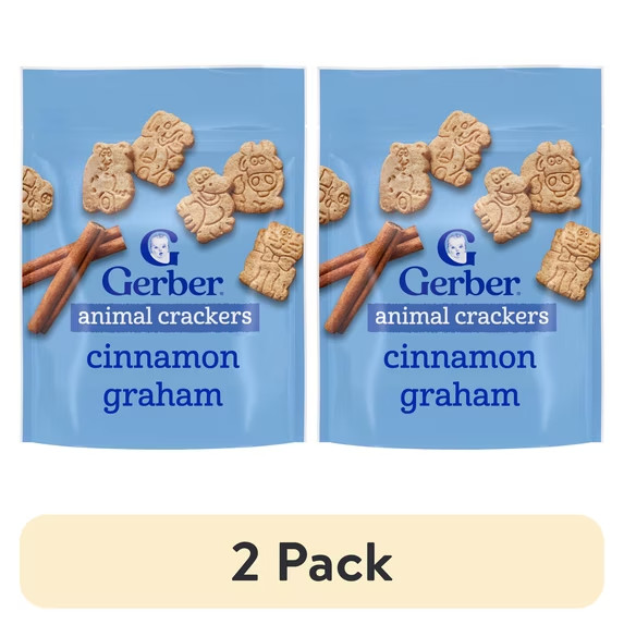 (2 pack) Gerber Toddler Snacks for Baby, Cinnamon Graham Animal Crackers, 6 OZ