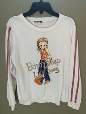 Betty Boop L.2005 Y2K sweatshirt white long-sleeved crewneck pink stripes
