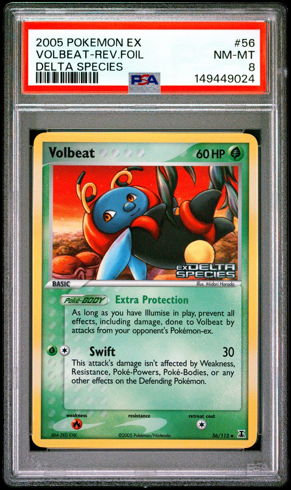 VOLBEAT REVERSE HOLO 56/113 DELTA SPECIES POKEMON PSA 8