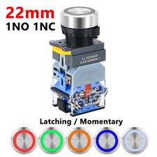 22mm ON OFF Push Button Switch Momentary Latching LED Stainless Steel IP65 10A