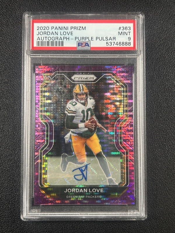 JORDAN LOVE PSA 9 2020 PANINI PRIZM #363 ROOKIE PURPLE PULSAR AUTO RC PACKERS