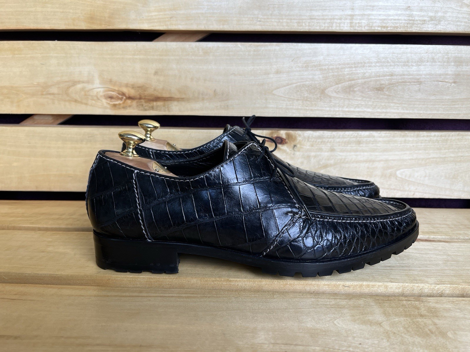 SAOLA Scarpe Zilli nere da uomo in pelle di coccodrillo premium taglia UK 11 US 12 EU 45