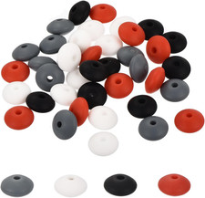 40Pcs 12Mm Silicone Lentil Beads, Round, Black, Gray, White, Red; DIY Jewelry, K