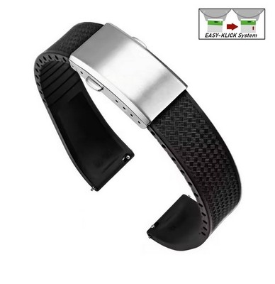 XL-Extralang Premium FKM-Kautschuk Uhrenarmband Modell Texturo-S schwarz 20 mm