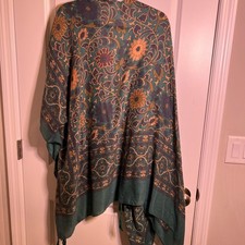 Bohemian Floral Print Kimono Cardigan Shawl Teal Orange