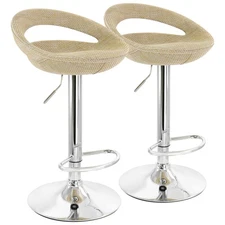 2 Piece Adjustable Rattan Barstool in Tan with Chrome Base, Grey, (ELM-905)