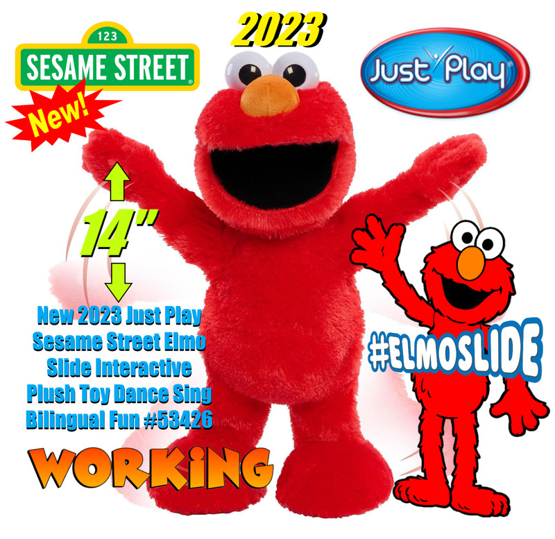 Rare New 2023 Just Play Sesame Street Elmo Slide Interactive Plush Toy #53426