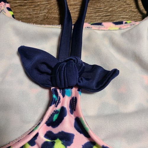 Cat & Jack Girls 2 Piece Swimsuit Pink & Navy Cheetah Multicolor Tankini Top - Picture 6 of 10