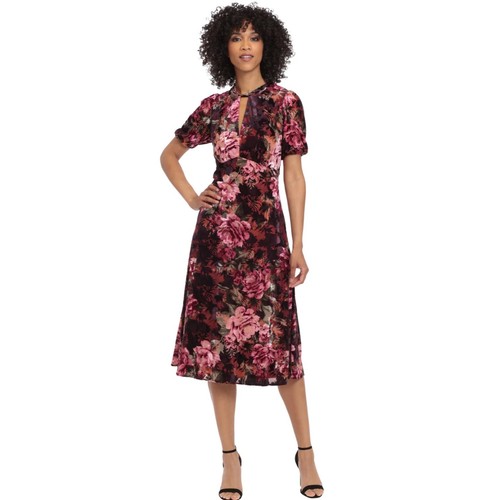 Maggy London NWT Sz 8 Farron Midi Dress Burnout Velvet Floral Keyhole Empire