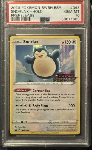 2020 Pokemon SWSH BSP #068 SNORLAX-HOLO PRERELEASE PSA GEM MT 10