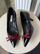 Prada Bow Burgundy Patent Leather Pointed Toe Heels Size: