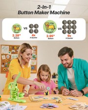 Button Maker Machine, 2.28/2.95 inch 2-in-1, Plastic Pin Maker with 200 pcs Butt