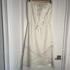 Gap Women’s Strapless Embroidered Lined Midi Dress Beige Size Medium NWT