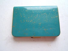 VINTAGE WADSWORTH TURQUOISE & GOLD SPECKS ENAMELED POWDER COMPACT