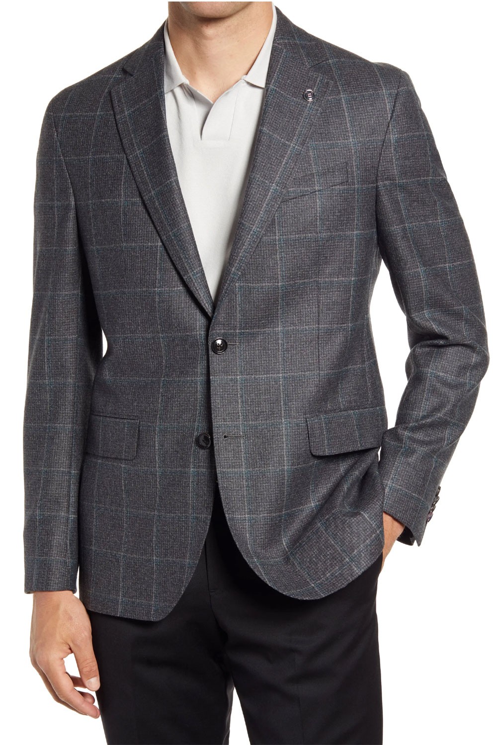 Ted Baker London Мужская спортивная куртка из шерсти Konan Trim Fit Windowpane 38 обычного серого цвета