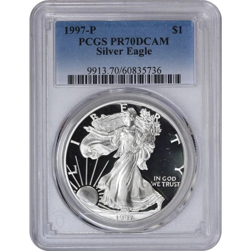 1997-P PCGS PR70 DCAM American Silver Eagle Blue Label 5736
