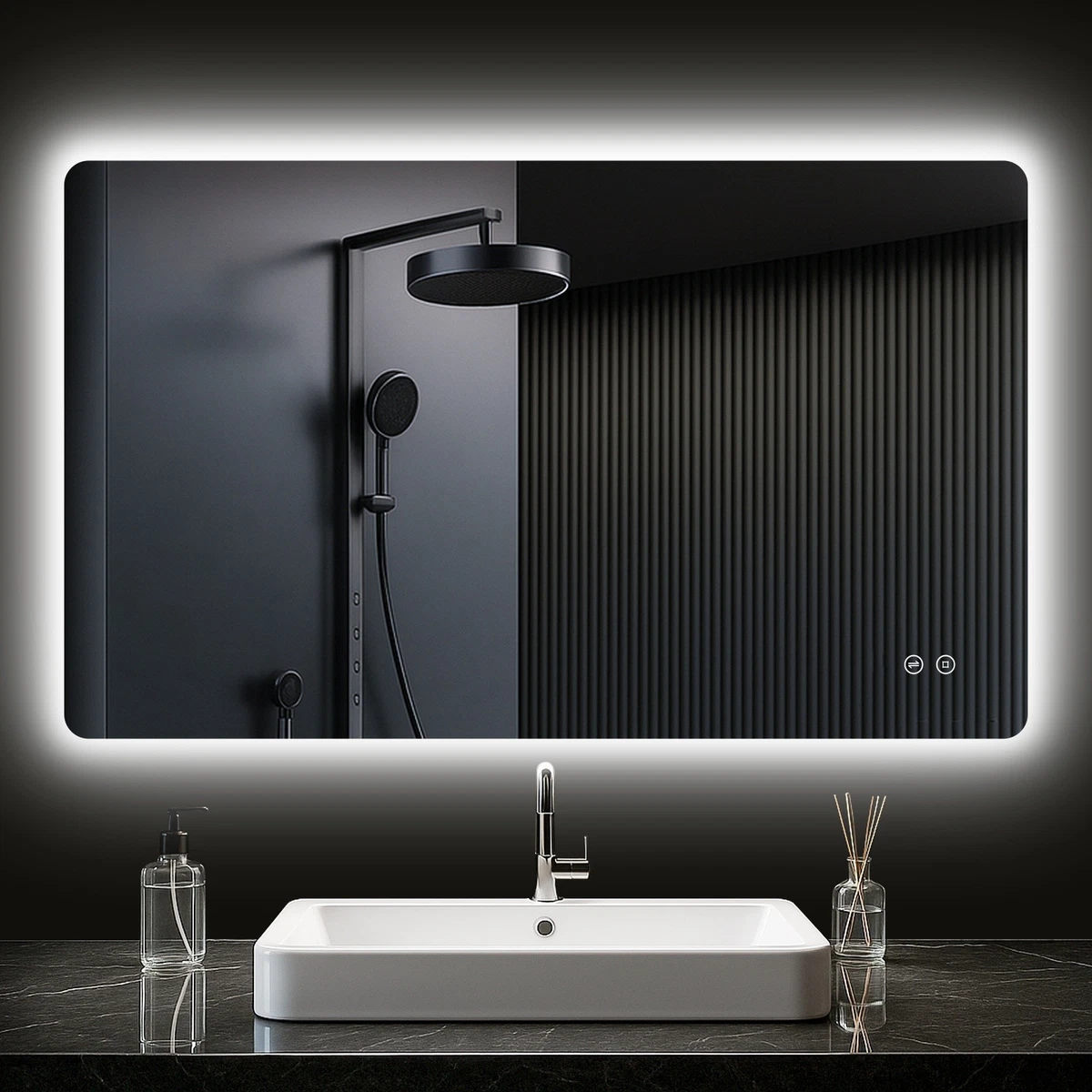 LED Bad Spiegel mit Beleuchtung 3 Lichtfarben Dimmbar Badezimmerspiegel 100X60CM