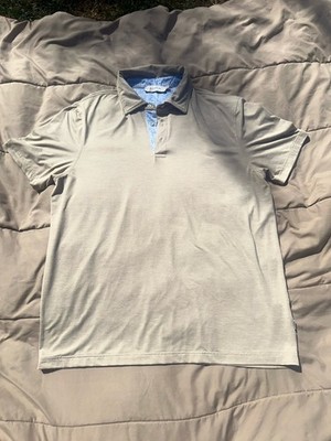 Bugatchi Polo Shirt Mens L Tan Beige Contrast Trim Short Sleeve Casual Golf