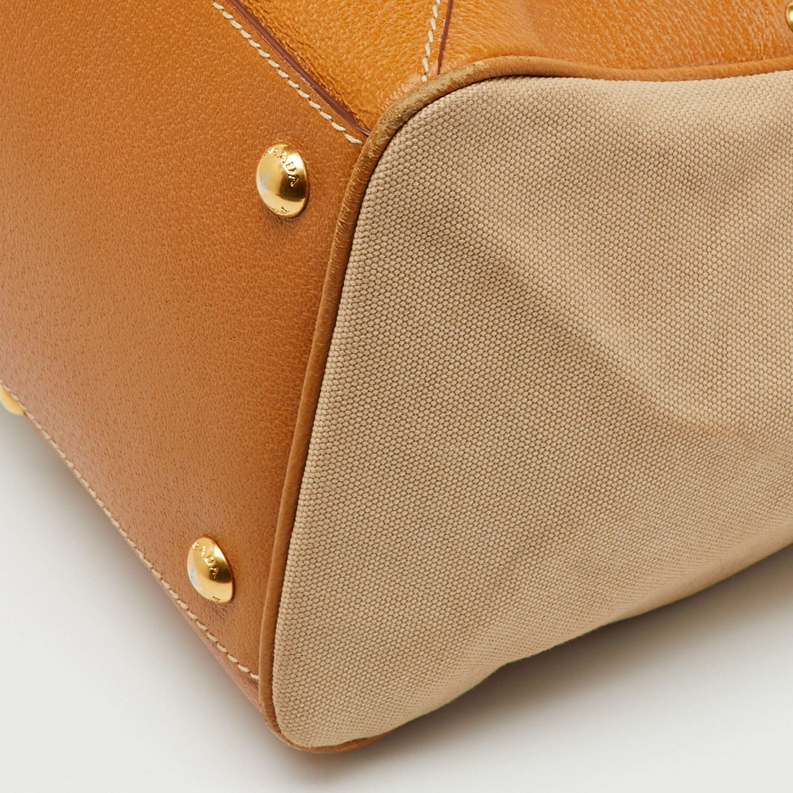 Prada BeigeTan Canvas and Cinghiale Leather Top Handle Bag thumbnail 17