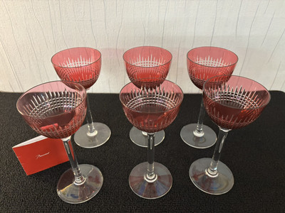 Lot 6 Weingläser Overlay Rot Rubin Modell Nancy Aus Baccarat Kristall