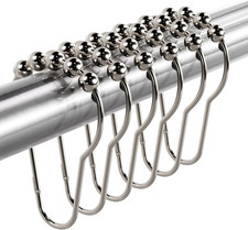 Shower Curtain Hooks Metal Rust Resistant Roller Rings Bathroom Set Of 12