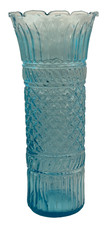 Vintage Turquoise pressed glass distinctive fluted diamond Tall Vase 11.5"