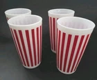 Vtg Hazel Atlas Set 4 Red & White Milk Glass Candy Striped Tumblers Retro MCM