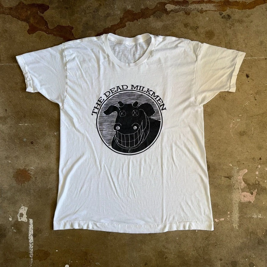 80s VINTAGE T-SHIRT W/ THE DEAD MILKMEN PRINT MEN SZ L SOFT & THIN