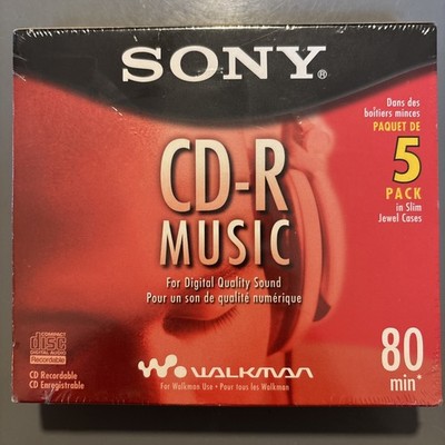 Sony CD-R Audio Music 5-Pack Recordable Blank CDs Slim Jewel Cases - New Sealed
