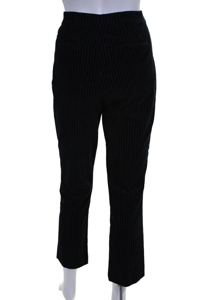 Рама женщин стороны молнии высоты в полоску прямые штанины брюки темно-синий хлопок размер 4 - Изображение 3 из 4